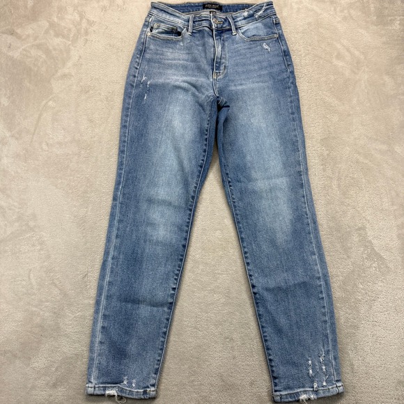 Judy Blue Denim - Judy Blue Jeans Womens 3/26 Slim Fit Distressed Light Wash Stretch Tummy Control
